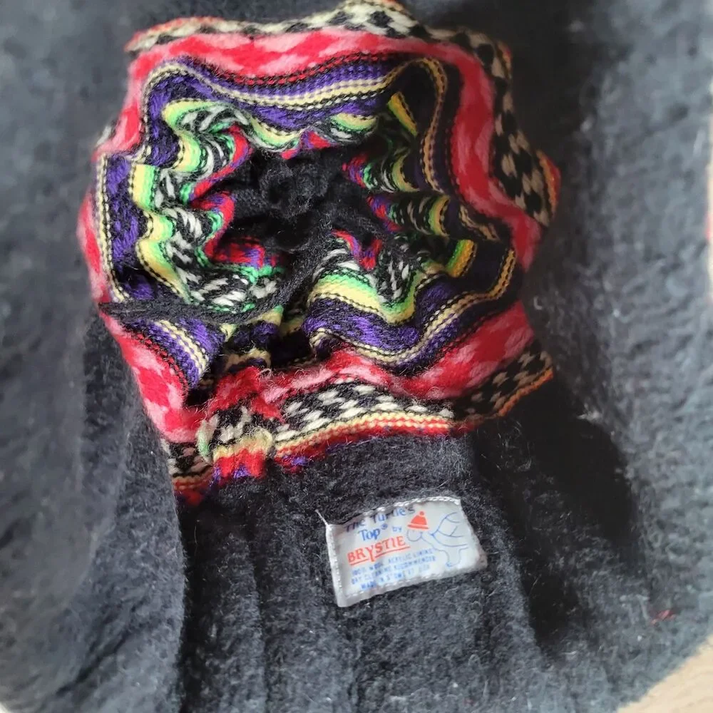 Vintage Wool Beanie Brystie Turtles Top Hat Winter Ski Cap Braided Pom USA